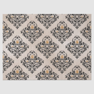 Black Floral Damask on Tan Decoupage Tissue Paper