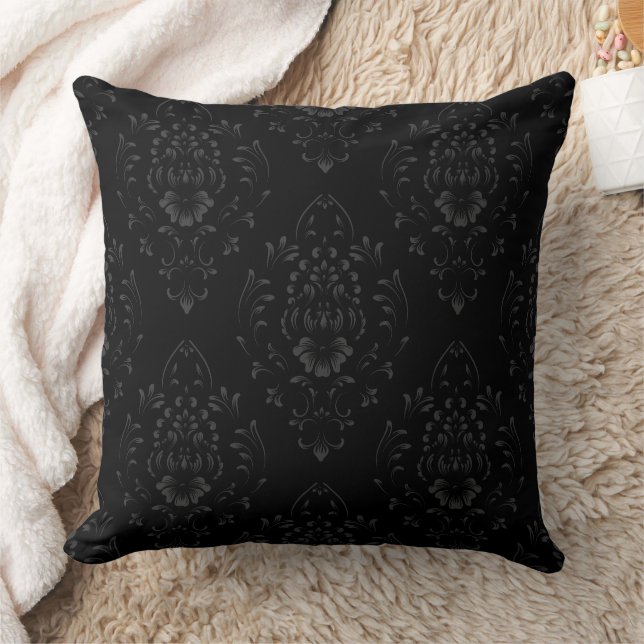 Black Floral Damask Pattern Cushion (Blanket)