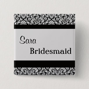 Black Floral Damask Wedding Bride women v3 15 Cm Square Badge
