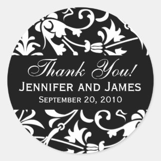Black Floral Damask Wedding Thank You Labels