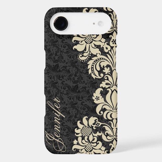 Black Floral Damasks With Light Beige Lace Case-Mate iPhone Case (Back)