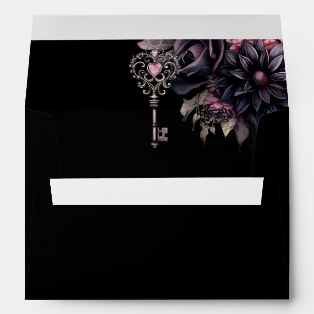 Black Floral Dark Gothic Wedding Envelope (Back (Bottom))