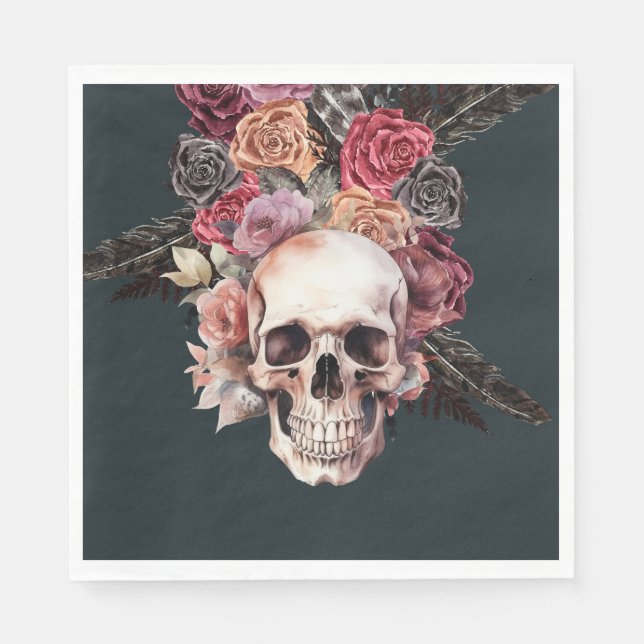 Black floral death, gothic birthday napkins (Front)