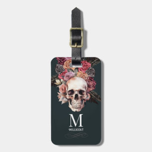 Black floral death, gothic party  luggage tag