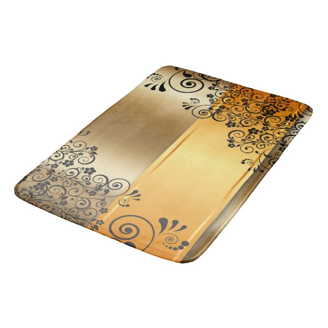 Black floral decor bath mat (Angled)