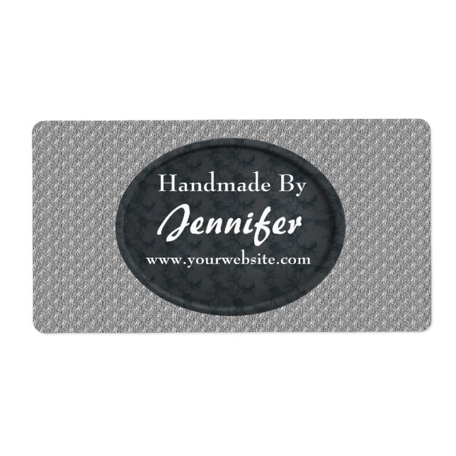 Black Floral Design Personalised Handmade By Label (Front)