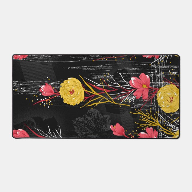 Black floral  desk mat (Front)