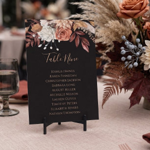 Black Floral Fall Wedding Seating Chart Table Plan