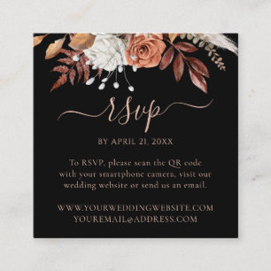 Black Floral Fall Wedding Website QR Code RSVP Enclosure Card