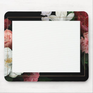 Black Floral Faux Gold Frame Vintage Mouse Mat