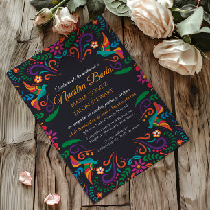 Black Floral Fiesta Colourful Boda Spanish Wedding Invitation