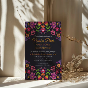 Black Floral Fiesta Nuestra Boda Spanish Wedding Invitation