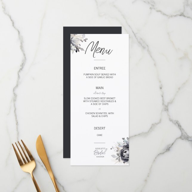 Black Floral Flat Menu (Front/Back In Situ)