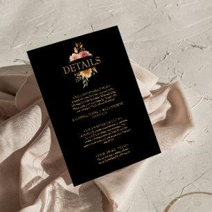 Black Floral Floral Fall Boho Wedding Details Enclosure Card