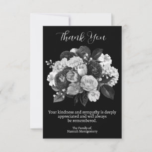 Black Floral Funeral and Sympathy Thank You Card