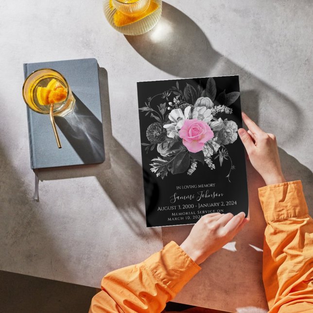 Black Floral Funeral Memorial -rose Announcment Invitation (Creator Uploaded)