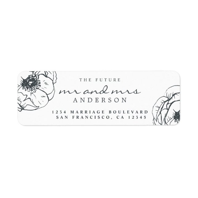 Black Floral Future Mr Mrs Wedding Return Address (Front)