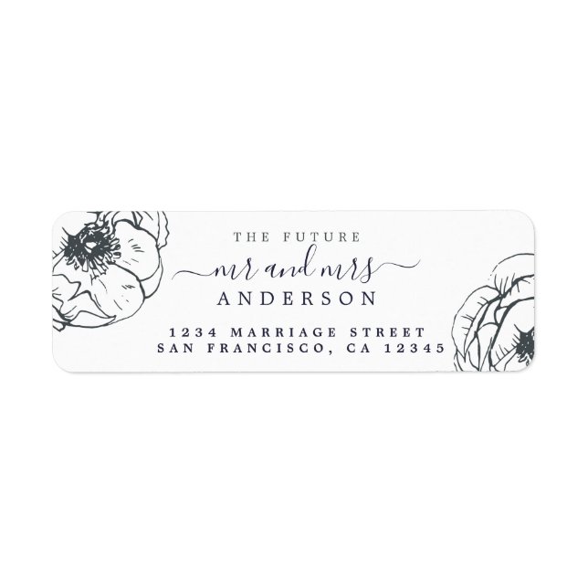 Black Floral Future Mr Mrs Wedding Return Address (Front)