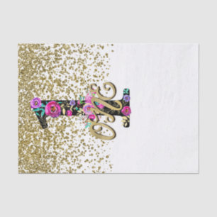 Black Floral Gold Glitter ONE 1 1st Birthday Party Tissue Paper