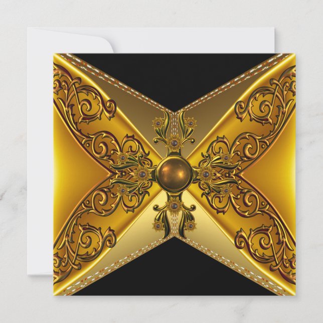 Black Floral Gold Jewel 50th Birthday Invitation (Front)