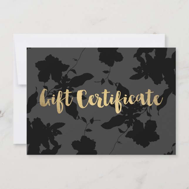Black Floral Gold Text Gift Certificate (Front)