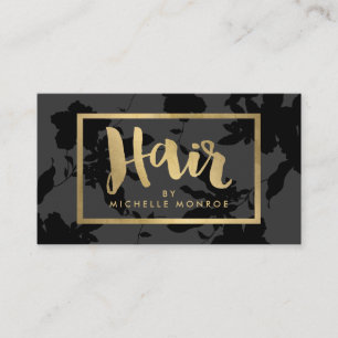 Black Floral Gold Text Hair Stylist Business Card