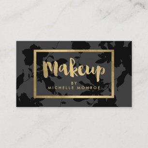 Black Floral Gold Text Makeup Artist Business Card