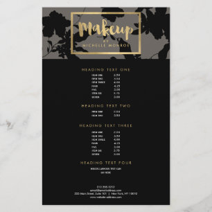 Black Floral Gold Text Makeup Artist Grey Flyer