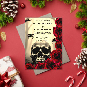 Black Floral Gothic Skull Halloween red roses wedd Acrylic Invitations