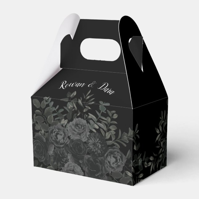 Black Floral Gothic Wedding Favour Box (Front Side)