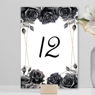 Black Floral Gothic Wedding Table Number