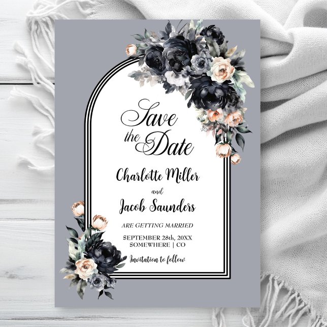 Black Floral Grey Arch Wedding Save the Date (Creator Uploaded)