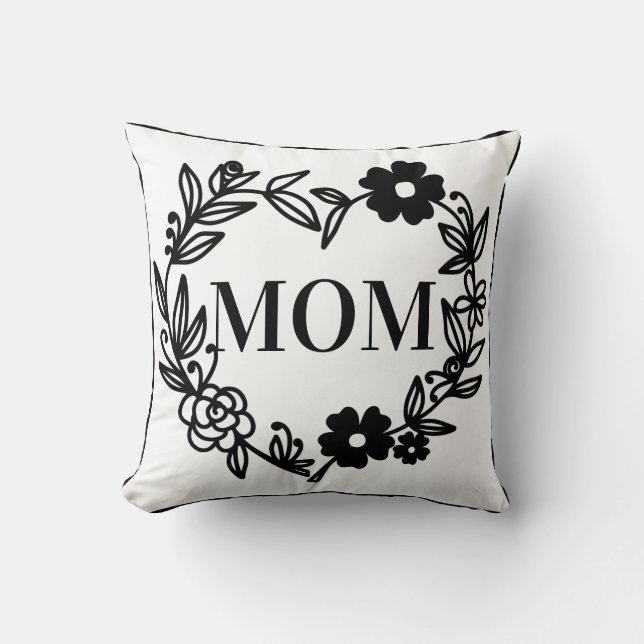 Black Floral Heart with DAD inside Cushion (Front)