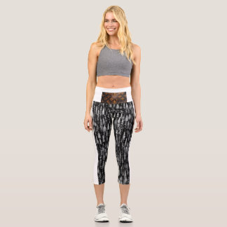 "Black Floral High- Waisted yoga capris" Capri Leggings