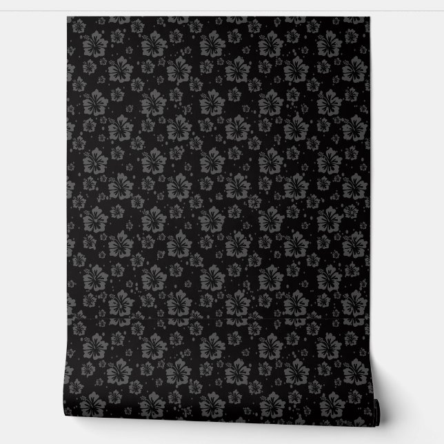 Black Floral Illustration On Black Background Wallpaper (Unrolling)