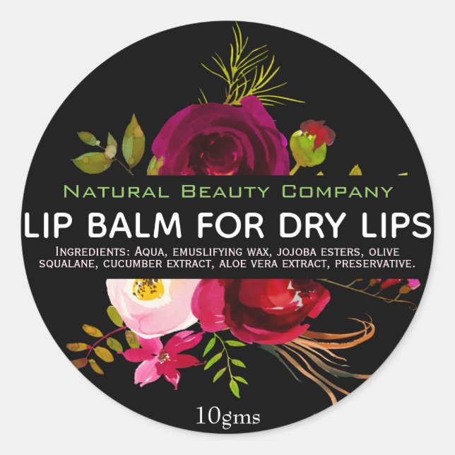 Black Floral Labels For Lip Balms Pots (Front)