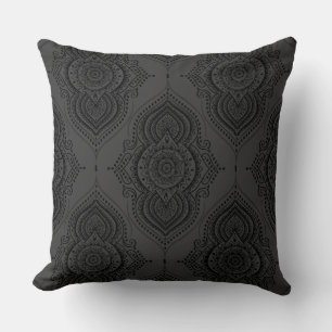 Black Floral Lace Grey Background Cushion
