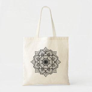 Black Floral Mandala Tote Bag