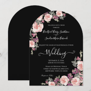 Black Floral Mauve Blush Pink Wedding Invitation