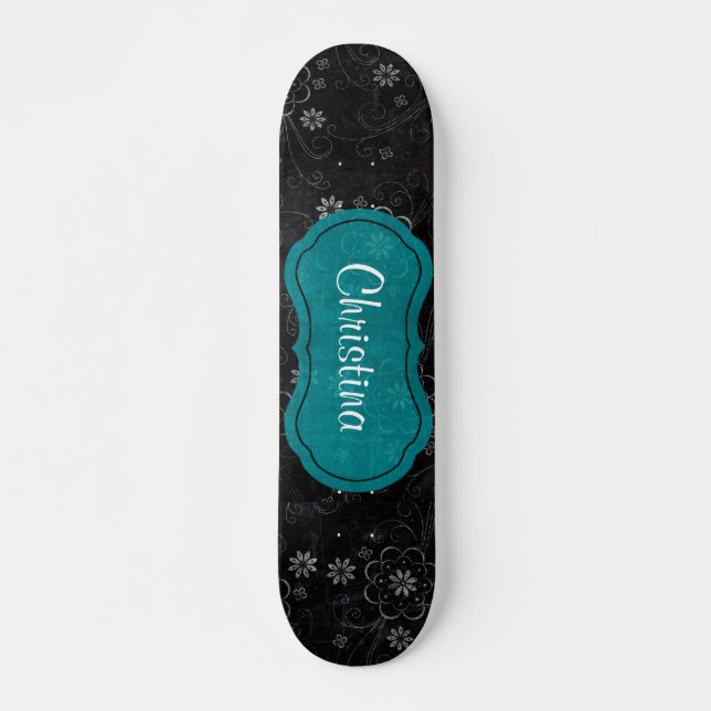 Black Floral Mini Skateboard (Front)