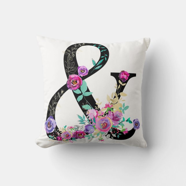 Black Floral Modern Ampersand Chic Rustic Country Cushion (Front)