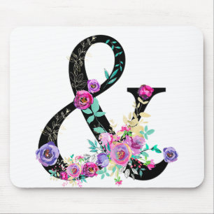 Black Floral Modern Ampersand Chic Rustic Country Mouse Mat