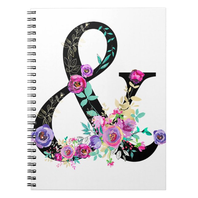 Black Floral Modern Ampersand Chic Rustic Country Notebook (Front)