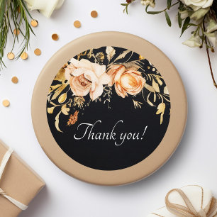 Black Floral Modern Wedding Classic Round Sticker