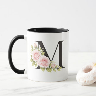 Black Floral Monogram M Mug