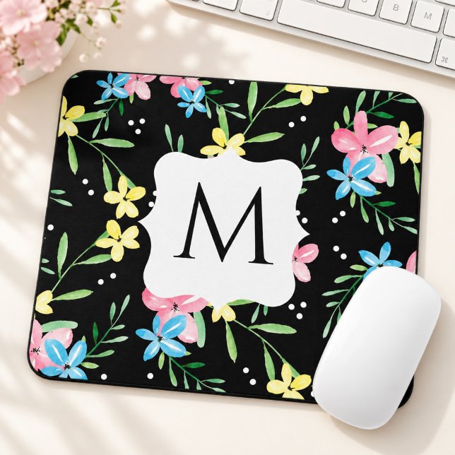 Black Floral Monogram Mouse Mat (Creator Uploaded)