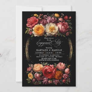 Black Floral Moody Botanical Chic Engagement Party Invitation