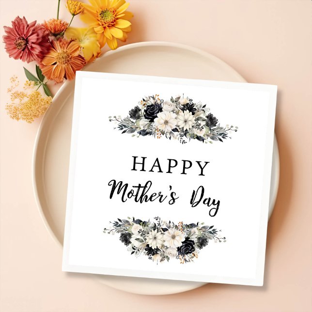 Black Floral Mother's Day Brunch Party Napkin (Creator Uploaded)