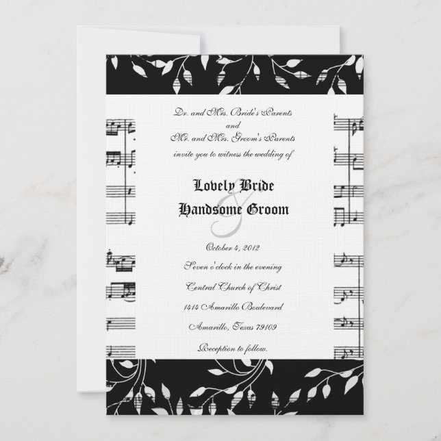 Black Floral Music Wedding Invitation (Front)