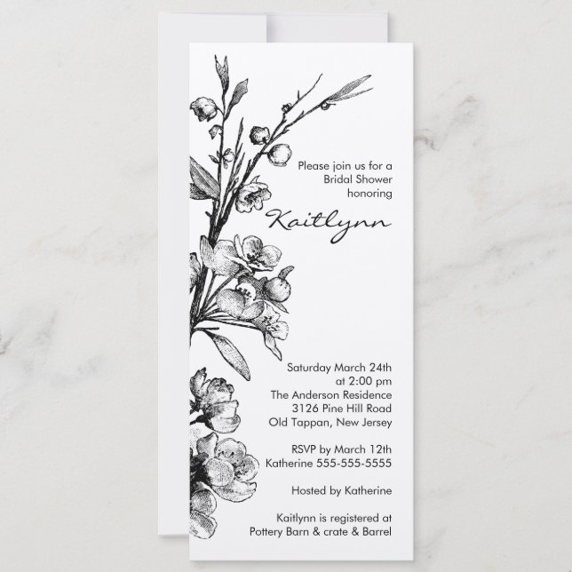 Black Floral on Gold Bridal Shower Invitation (Front)